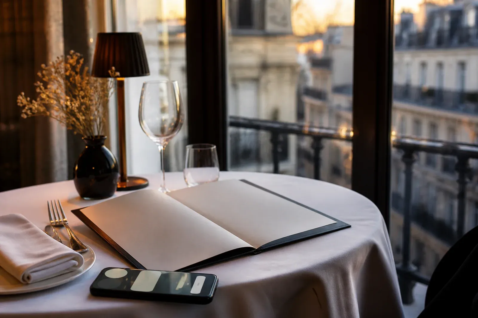 Table de restaurant parisien avec parcours de réservation numérique