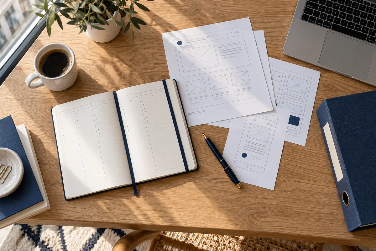 Carnet et schémas de pages pour préparer un projet web